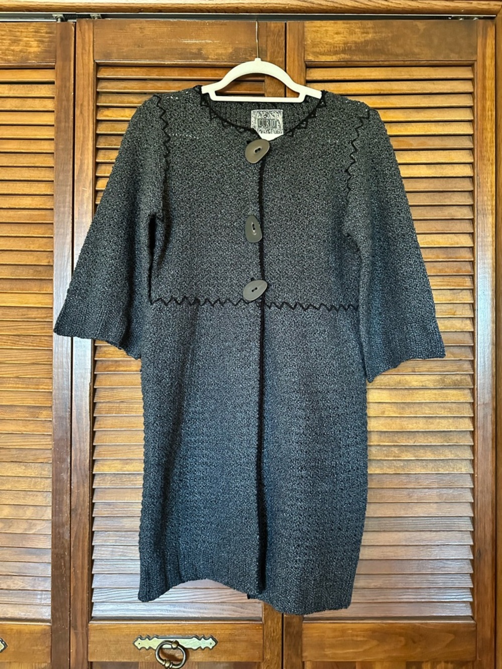 Curio by Anthropologie Charcoal Gray Knit Long Cardigan with Large Buttons